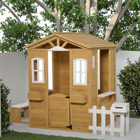 Maison de jeu extérieure en bois écologique avec fenêtres de porte de chalet et boîte aux lettres pour enfants de 3 à 6 ans