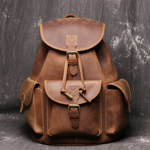 Autumn Products Genuine Leather <b>Backpack</b> 14 Inches Laptop Bag For Men Women Everyday Use Retro <b>Brown</b> Large Capacity - Product Image 1