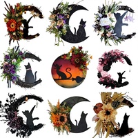 Guirlande d'Halloween Hong Kong Love, motif Chat de Lune, à suspendre à la porte, ornement festif pour événements, cercle de vigne à branches séchées, pour créer une ambiance
