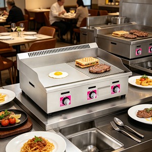 Plancha de Gas de Acero con Tres Quemadores, Superficie Plana, Llama Ajustable, Equipo de Cocina Comercial para Tiendas de Comida y Puestos de Aperitivos - Product Image 4