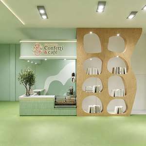 Diseño de Interiores de Cafetería Llave en Mano y Muebles de Cafetería Personalizados |   Barra de Bar de Madera Verde Crema, Fabricación OEM - Product Image 4