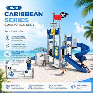 Équipement de terrain de jeux extérieur sur le thème des Caraïbes en HDPE, toboggan commercial pour enfants pour parcs, écoles et centres de villégiature - Product Image 1