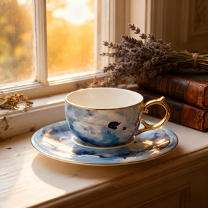 Luxus Custom Design Goldrand Porzellan Knochen China Tasse und Untertasse Set Luxus Nachmittags tee Erfahrung Yunshui - Product Image 1