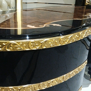 Gaya Italia Klasik Ukiran Tangan Kayu Solid Oval Cat Mengkilap Hitam Antik Rumah Meja Kantor - Product Image 4