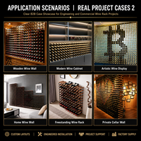Système de présentation de bouteilles de vin en bois et métal sur mesure sous les escaliers, certifié CE ISO, armoire modulaire pour villa, hôtel, bar, projet d'usine, conception CAO, contrôle qualité
