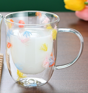 Wholesale Insulated Layer Flowers Coffee Cup Double Walled Glass Mug Handle Anti-Scald Mugs <b>Dried</b> Heat Insulation - Product Image 4