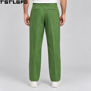 Oem Odm Pleated Tailored <b>Trousers</b> Men Green <b>Linen</b> Relaxed <b>Wide</b> <b>Leg</b> Double Pleat Casual Summer Streetwear Y2K Wholesale Bulk - Product Image 2
