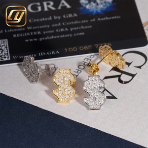 Boucles d'oreilles clous Moissanite en forme de dollar, en argent 925 plaqué or 18 carats, style Hip-hop, unisexe, pour usage quotidien, sertissage pavé, certificat GIA - Product Image 3