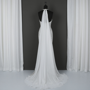 Robe de mariée de mariée <span class=keywords><strong>en</strong></span> mousseline de soie et dentelle, sous forme de sirène perlée, col licou, grande taille, de luxe, avec photo réelle - Product Image 2