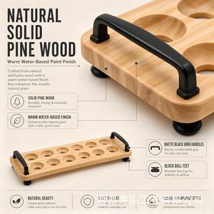 Estante de madera para almacenamiento de huevos con asa, organizador de escritorio con 12 orificios para uso en la cocina - Product Image 4