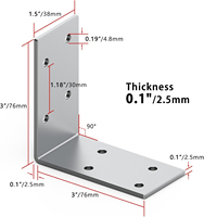 Équerres en L robustes pour fixation d'angles, 12 ga, 3x3 pouces, en fer galvanisé, équerre d'angle en forme de L, grande équerre d'angle
