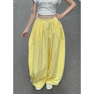 Meilleurs pantalons larges jaunes d'été pour femmes, style streetwear, amincissants, décontractés, respirants, avec dentelle, perles et taille élastique peinte - Product Image 4