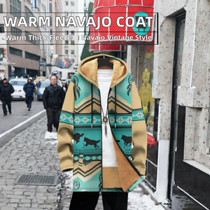 Abrigo con Capucha y Cremallera para Hombre, Manga Larga, Forro de Sherpa, Estampado Azteca, 100% Poliéster, para Otoño e Invierno - Product Image 2