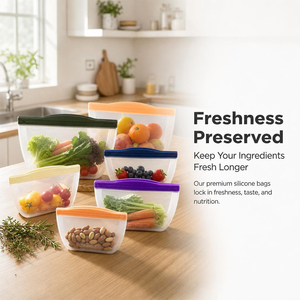 Sacs de conservation réutilisables pour légumes, en silicone alimentaire sans BPA, 900 ml, étanches, durables, pour une cuisine bien rangée et facile à nettoyer - Product Image 1
