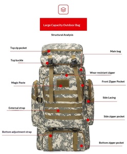 Sac à dos tactique pour homme 80L en tissu Oxford imperméable pour la randonnée, l'alpinisme et les voyages - Product Image 4