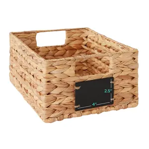 Handmade storage baskets for organizing w/Chalkboard Label Woven Kitchen Organizers Water Hyacinth Pantry Baskets Picnic Basket