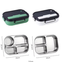 Boîte à bento portable en acier inoxydable 304, étanche, compartimentée, grande capacité, pour le travail au bureau