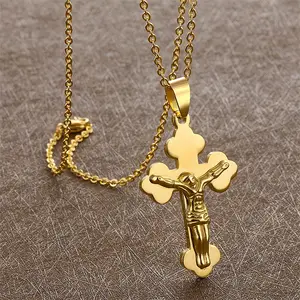 Binshuo colar de pingente masculino, joia cristã religiosa, crucifixo, cruz de jesus, colar de aço inoxidável 316l