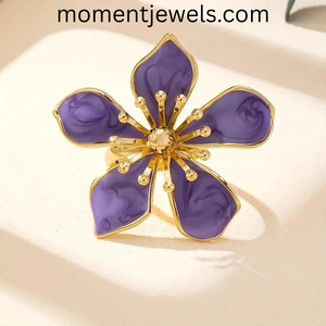 Chunky Enamel Flower <b>Ring</b> Gold Plated Colorful Retro Floral <b>Statement</b> <b>Ring</b> Cute Fashion Jewelry for Women - Product Image 3