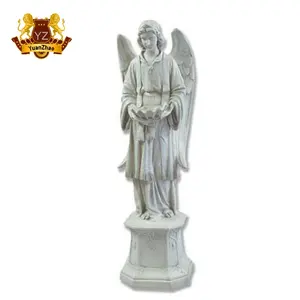 Vendita calda ornamenti da giardino a grandezza naturale angelo in resina artigianato bianco ali d'angelo