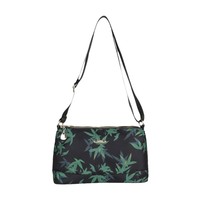 Tas Selempang Wanita Motif Daun Bambu Tas Bahu Nilon Ringan Kasual Tas Tangan Persegi Kecil dengan Tali Dapat Disesuaikan
