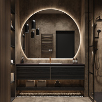 Luxe italien moderne, plan de travail en pierre intégré avec évier en céramique, miroir LED intelligent/armoire miroir