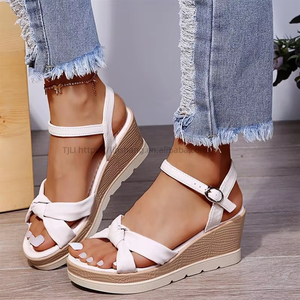 Wholesale Summer Women's High-Heeled New Cross-Border Straight Strap Thick Soled <b>Height</b> <b>Increasing</b> Wedge Sandals - Product Image 1