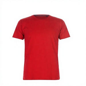 Camiseta Roja de Manga Corta para Hombre, Cuello Redondo, Corte Regular, Tejido a Cuadros, Estilo Deportivo, Logotipo Frontal, Estilo Casual - Product Image 1