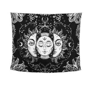 Bohemian Sun and Moon Tapestry with Star Psychedelic Tapestry Black and White Mystic Tapestry Wall Hanging