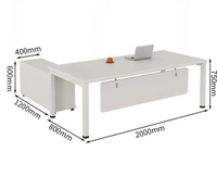 Bureau de direction moderne en forme de L blanc avec armoire latérale, finition blanc mat, poste de travail exécutif minimaliste pour bureau de PDG