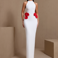 Robe de soirée élégante Ocstrade, design floral 3D, robe moulante blanche, dos ouvert, col halter, sans manches