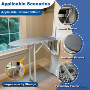 Planche à repasser murale moderne pliable avec housse de planche à repasser, tiroirs de rangement, construction en métal pour chambre à coucher, armoire - Product Image 2