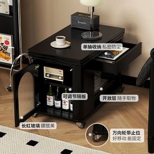 โต๊ะกาแฟพับได้พร้อมที่เก็บของ ห้องนั่งเล่น โต๊ะข้างแบบเคลื่อนย้ายได้ ดีไซน์ไม้เนื้อแข็งทรงสี่เหลี่ยม ตู้โซฟาอเนกประสงค์ - Product Image 2