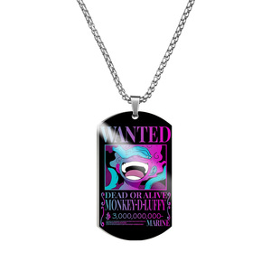 Collar con Placa de Identificación de Acero Inoxidable Chapado en Oro con Emblema Digital de One Piece Luffy Bounty Order Helios Nika y Grabado - Product Image 5