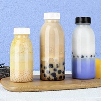 Bouteille en plastique transparente pour jus/thé au lait/café de 6/8/10/12/16 oz avec couvercle noir inviolable
