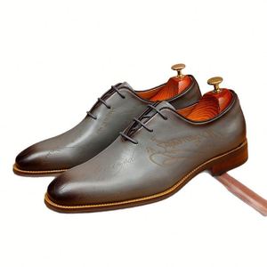 Brook Leather Shoes Mens <b>Pointed</b> <b>Toe</b> Cowhide Retro Trendy Engraved Shoes British Korean Style Youth Business Formal Shoes - Product Image 2