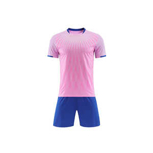Conjunto de Uniforme de Fútbol para Club, Color Rosa Moderno, Personalizable por Sublimación, Jersey de Punto Blanco y Azul, Ropa de Fútbol Económica - Product Image 5