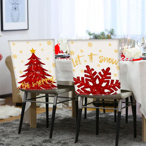 Juego de 4 fundas navideñas para sillas, copos de nieve dorados, funda trasera de lino para mesa de comedor, uso de silla de boda - Product Image 2