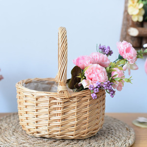 Rattan <b>Woven</b> <b>Basket</b> Round Handmade Storage <b>Basket</b> For Flowers Plants Food Snacks - Product Image 1