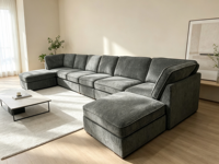 Canapé modulaire sectionnel personnalisable au design minimaliste, en tissu bouclé durable, pour salon, options gratuites