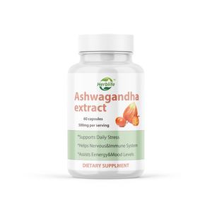 Capsules d'extrait d'ashwagandha OEM ODM, soutient le stress quotidien, soutient l'énergie et l'humeur, aide au sommeil et à la relaxation, végétalien, sans OGM - Product Image 1