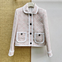 Veste Courte en Tweed Tissé à Carreaux pour Femme, Col Rabattu, Manches Longues, Boutons Élégants, Poches, Vêtement d'Extérieur de Haute Qualité Lyt26819143