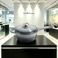 Casserole en fonte émaillée classique de 19 cm avec couvercle, poignée unique, compatible induction et four, résistante à la chaleur, antiadhésive, facile à nettoyer