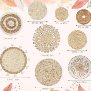 Paquete de 8 tapices de mimbre tejido hecho a mano redondo elegante rústico para colgar en la pared decoraciones de pared para el hogar exhibición de lujo - Product Image 6