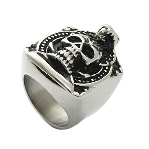 <b>Skull</b> <b>Ring</b> Men's Stainless Steel Punk Style Retro Geometric Silver Color 26050 - Product Image 1