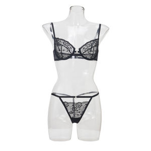 고품질 여성용 레이스 섹시 란제리 세트 32B 34B 36B 브라 팬티 및 코바늘 니트 라이트 보정 끈 팬티 - Product Image 6