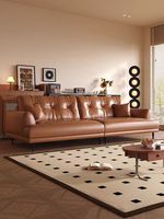 Canapé Chesterfield trois places Mufang, style mid-century moderne, en cuir véritable confortable, design simple, modulaire, idéal pour appartement et villa