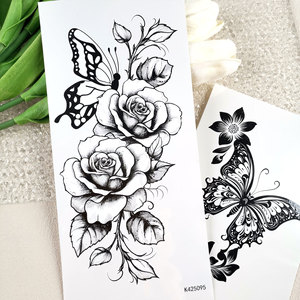 Autocollants de <span class=keywords><strong>tatouage</strong></span> de fleurs de <span class=keywords><strong>papillon</strong></span> noires, imperméables, longue durée, art corporel réaliste - Product Image 6