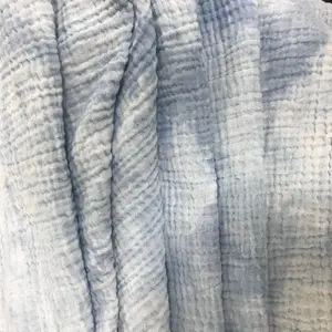 Châu Á Nóng Bán Thiết Kế Tùy Chỉnh Hai Lớp 100% Bông Gạc Crinkled Muslin Tie Dye Dệt Vải Cho Trang Phục