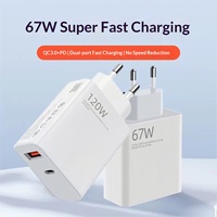 Chargeur standard européen 120W avec câble de données Type-C, tête de charge rapide double port USB-A et Type-C 67W pour Xiaomi pour Huawei